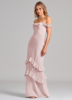 Azazie Marilynn Brudtärnklänningar Klä av Sjöjungfru i Chiffong Av axeln Rodnande Rosa image6