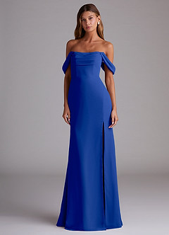 Azazie Saige Bridesmaid Dresses Royal Blue A-Line Off the Shoulder Chiffon Convertible Dress image3