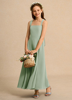 Azazie Tater Girl Flower Girl Dresses Dusty Sage A-Line Pleated Chiffon Dress image4