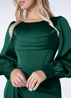 Azazie Raye Bridesmaid Dresses Emerald Mermaid Long Sleeve Stretch Satin Dress image5
