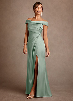 Azazie Bedford Mother of the Bride Dresses Agave Sheath Pleated Stretch Satin Dress image2