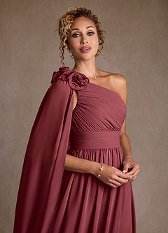 Azazie Lancaster Mother of the Bride Dresses Merlot A-Line One Shoulder Chiffon Dress image4