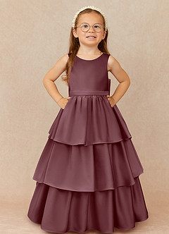 Azazie Margie Robe Demoiselle D'honneur Fillette Robe Trapèze en Satin extensible Arc Sangria image2
