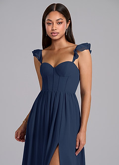 Azazie Denisse Bridesmaid Dresses Dark Navy A-Line Ruched Chiffon Dress image6