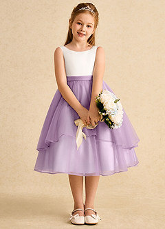 Azazie Rene Flower Girl Dresses Ivory Wisteria A-Line Bow Tulle Dress image6