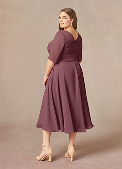Azazie Naomi Mother of the Bride Dresses Sangria A-Line Boatneck Pleated Chiffon Dress image13