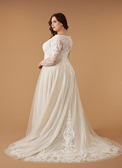 Azazie Essy Wedding Dresses Diamond White Champagne A-Line V-Neck Sequins Tulle Dress image9