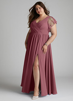 Azazie Zella Bridesmaid Dresses Desert Rose A-Line Lace Chiffon Dress image9