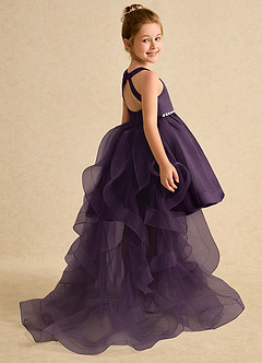 Azazie Julietta Flower Girl Dresses Plum Ball-Gown Convertible Tulle Dress image6