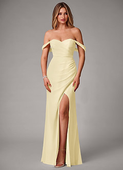 Azazie Haisley Bridesmaid Dresses Lemon Sorbet Sheath Off the Shoulder Chiffon Convertible Dress image4