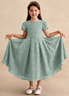 Azazie Princes Flower Girl Klänningar Klänning A-linje i Blommig Utbrändhet Plisserad image3