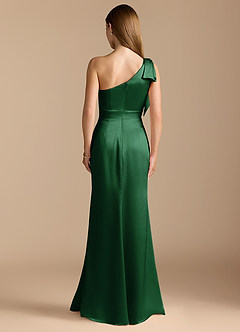 Azazie Rinna Vestidos de damas de honor Vestido de Verde Oscuro de Satén Metálico de Corte Sirena con Volante image7