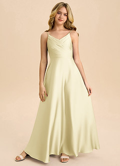 Azazie Bug Junior A-Linie Plissee Stretch-Satin Kleid Zitronensorbet image5