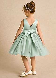 Azazie Tadpole Flower Girl Dresses Agave A-Line Pleated Matte Satin Dress image5
