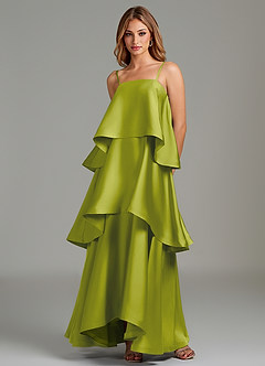 Azazie Azalea Bridesmaid Dresses Lemongrass A-Line Ruched Stretch Satin Dress image5