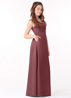 Azazie Sadia Vestido de Rosa Del Desierto de Satin Mate de Acampanado con Plisado image2