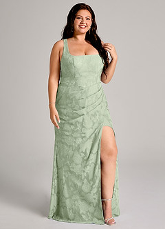 Azazie Mero Robes de demoiselle d'honneur Robe Fourreau en Blumen-Burnout Plissée Vert Sauge image10