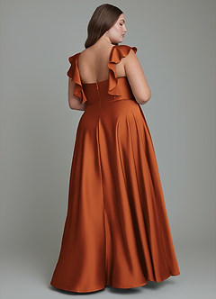 Azazie Leilani Bridesmaid Dresses Cinnamon A-Line Ruched Stretch Satin Dress image11