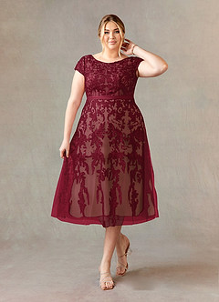 Azazie Sanna Mère de la mariée Robes Robe Trapèze en Tulle Dentelle à encolure dégagée Bordeaux Champagne image7