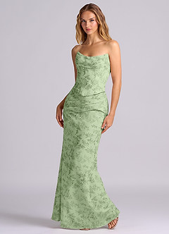 Azazie Sorrel Bridesmaid Dresses Green Fern Floral Mermaid Corset Chiffon Dress image5