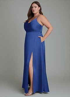 Azazie Sarella Bridesmaid Dresses Royal Blue A-Line Pleated Stretch Satin Dress image12