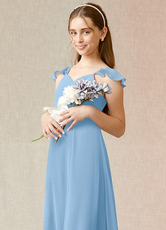 Azazie Everett Junior Robe Trapèze en Mousseline de soie Poudre Bleue image6