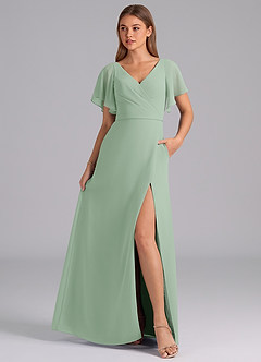 Azazie Ambrosia Bridesmaid Dresses Agave A-Line Pleated Chiffon Dress image3