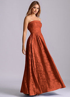 Azazie Lucienne Brautjungfernkleider A-Linie Schulterfrei Blumen-Burnout Kleid Rotbraun image1