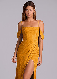 Azazie Johana Abiti da Damigella Abito Convertibile Sirena in Burnout Floreale a Spalla Scoperta Caramello image2