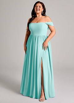 Azazie Calianna Bridesmaid Dresses Aqua A-Line Off the Shoulder Chiffon Convertible Dress image12