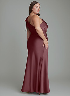 Azazie Yuanna Bridesmaid Dresses Sangria Mermaid One Shoulder Stretch Satin Dress image9