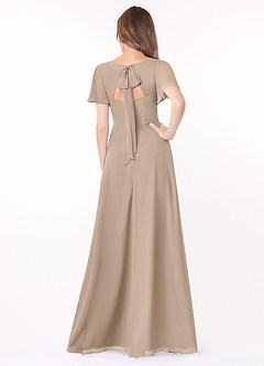 Azazie Kimber Bridesmaid Dresses Taupe A-Line Flounce Sleeve Chiffon Dress image5