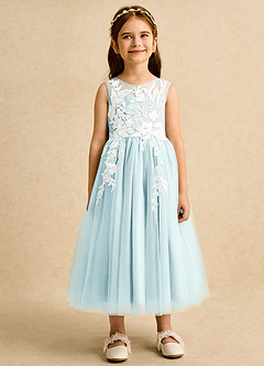 Azazie Sundae Flower Girl Dresses Sea Glass Ball-Gown Lace Dress image7