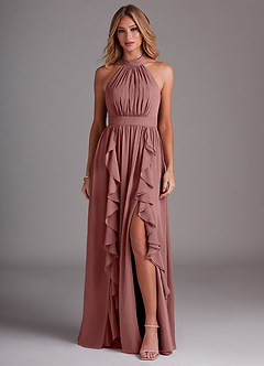 Azazie Avary Brautjungfernkleider A-Linie Plissee Chiffon Kleid Wüstenrose image1