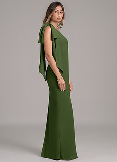 Azazie Capri Vestidos de damas de honor Vestido de Oliva de Gasa de Corte en A con Hombro unilateral image3