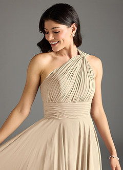Azazie Charlize Bridesmaid Dresses Champagne A-Line One Shoulder Chiffon Dress image5