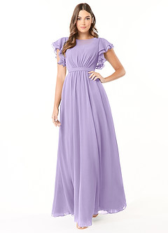Azazie Daphne Bescheidene Brautjungfernkleider A-Linie Gekräuselt Chiffon Bodenlänge Kleid image1
