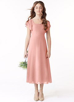 Azazie Bondi Junior Jurk van Chiffon met A-Lijn Ruches Rozet image2