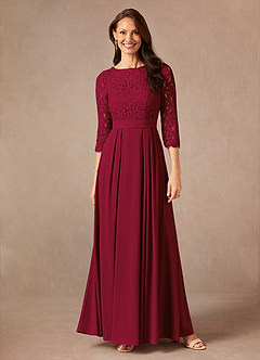 Azazie Lucianna At-home Try On Dresses Burgundy A-Line Lace Dress image1