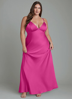 Azazie Stefania Robes de demoiselle d'honneur Robe Trapèze en Satin extensible Fuchsia image11