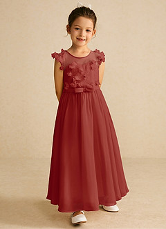 Azazie Arlo Sukienki dla dziewczynek sypiących kwiaty Linia A Ukłon Szyfon Długość kostki Sukienka image4