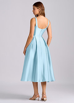 Azazie Amalie 신부 들러리 드레스 A라인 주름진 스트레치 새틴 티 길이 드레스 image5