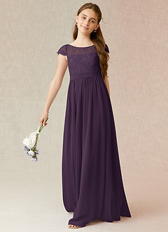 Azazie Silvermist Junior Plum A-Line Pleated Chiffon Dress image4