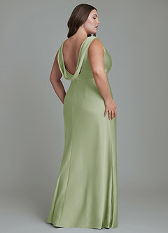 Azazie Kieryn Bridesmaid Dresses Dusty Sage Mermaid Pleated Stretch Satin Dress image8