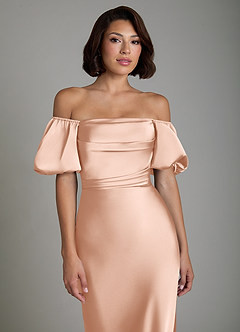 Azazie Lea Bridesmaid Dresses Rose Gold Mermaid Off the Shoulder Stretch Satin Convertible Dress image5