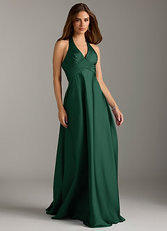 Azazie Tessie Brautjungfernkleider A-Linie Plissee Stretch-Satin Kleid Dunkelgrün image1