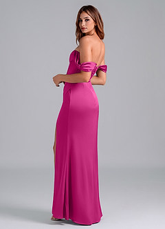 Azazie Asha Jurken voor bruidsmeisjes Converteerbaar Jurk van Stretch Satijn met Kolom Off the Shoulder Fuchsia image2