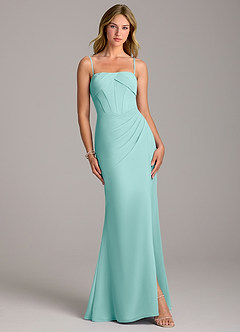 Azazie Chantel Robes de demoiselle d'honneur Robe Fourreau Convertible en Mousseline de soie Sans bretelle Aqua image4