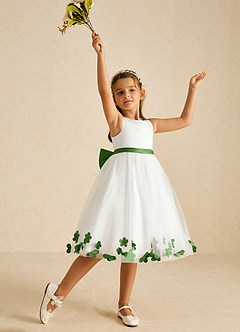 Azazie Dot Flower Girl Dresses Ivory Basil A-Line Bow Tulle Dress image3