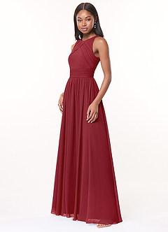 Azazie Harper Bridesmaid Dresses Pomegranate A-Line Pleated Chiffon Dress image3